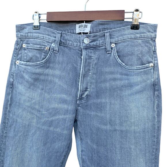 New Agolde Men Gray Wash Denim Distressed Ripped Mid Rise Slim Fit Jeans 32 - Picture 3 of 9